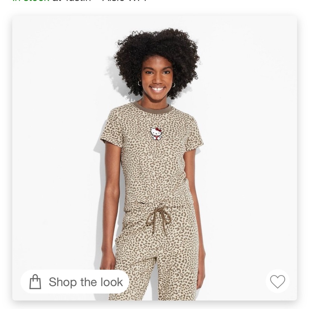 Women's Hello Kitty Leopard Print Short Sleeve Graphic Baby T-Shirt